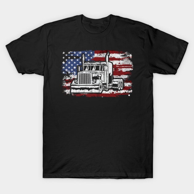 Truck American Flag Trucker Vintage T-Shirt by KAWAIITEE